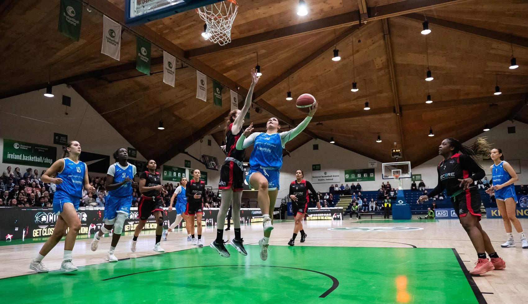 Cavan Eagles driving to the basket at the National Basketball Arena